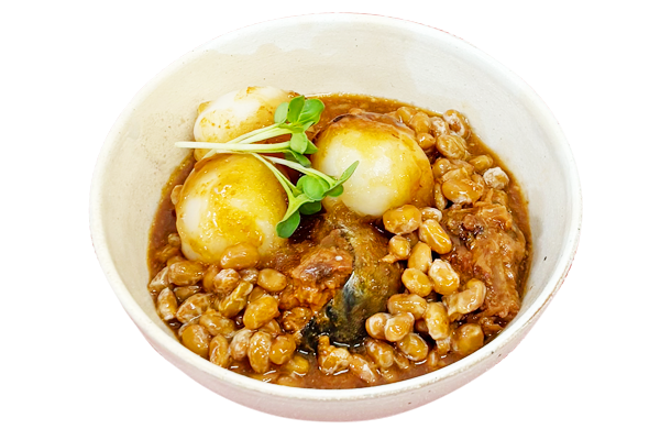 おろしだれ納豆と鯖缶のお月見団子
